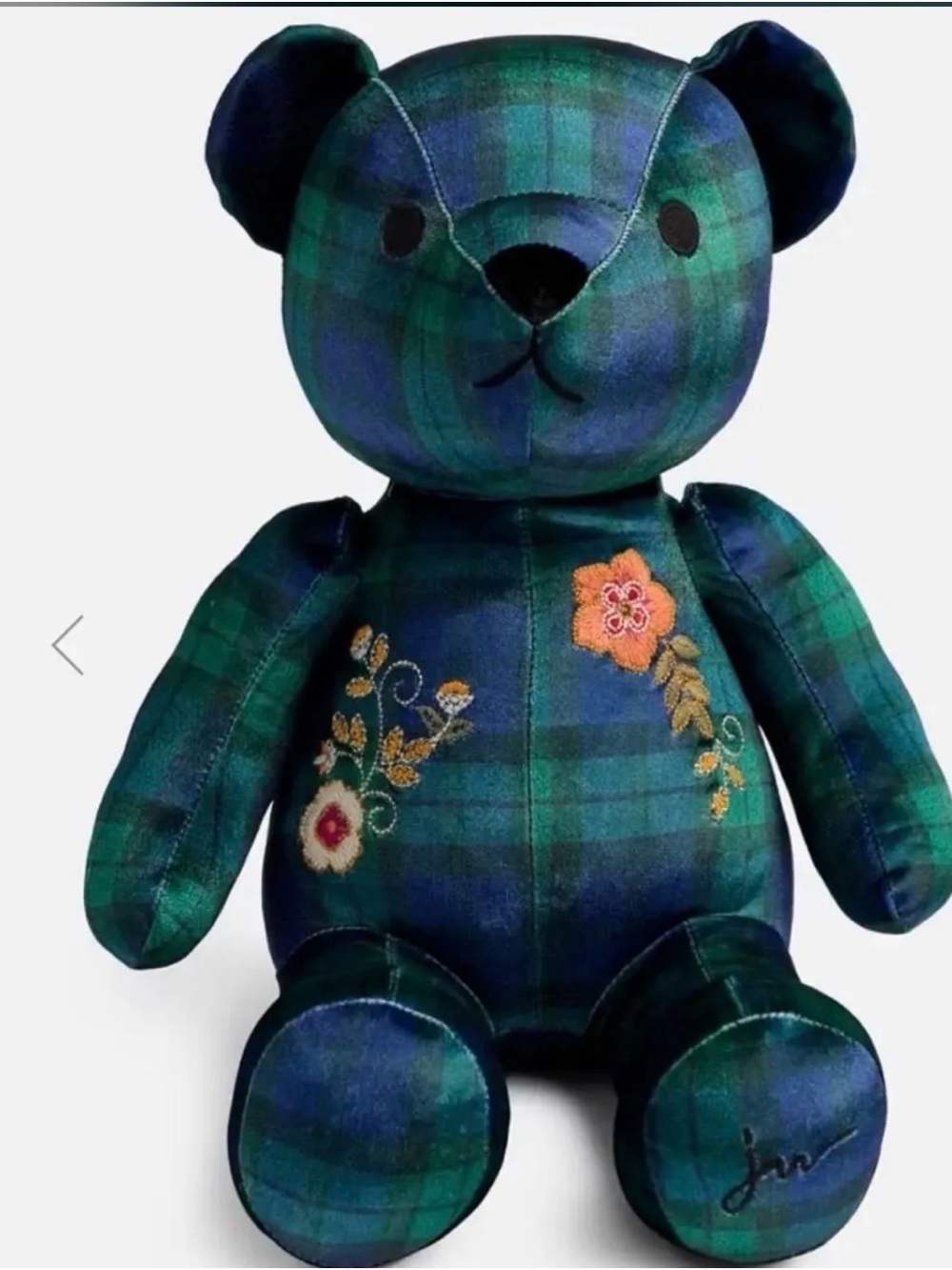 Jonny Was Embroidered Green & Blue Plaid Decorative Bear